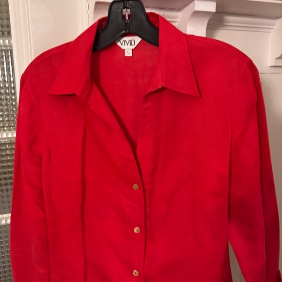 VIVID LINEN Women’s Red button Down Shirt Long Sleeves Size Large - Picture 2 of 8